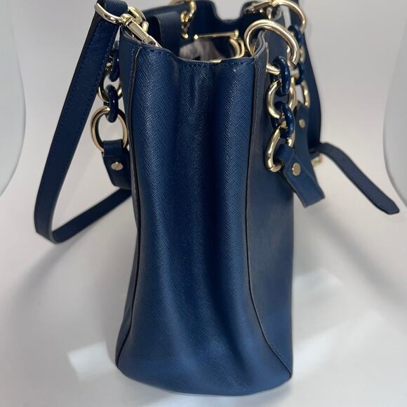 Michael Kors Navy Blue Saffiano Leather Cynthia Tote with Gold Hardware - Picture 6 of 16